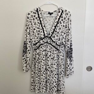 TOPSHOP BLACK & CREAM FLORAL MINI DRESS